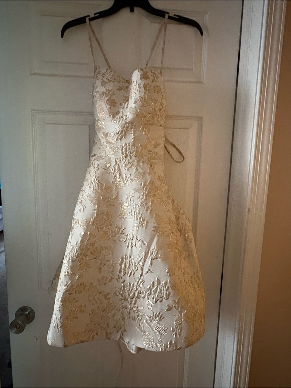 B Darlin Cream and Gold Floral Backless Party Dress